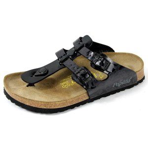 Birkenstock Papillio Women 38 US 7 Gizeh Black Purple Sandal Double Strap Floral